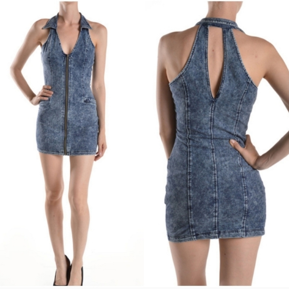 Knit denim acid wash dress